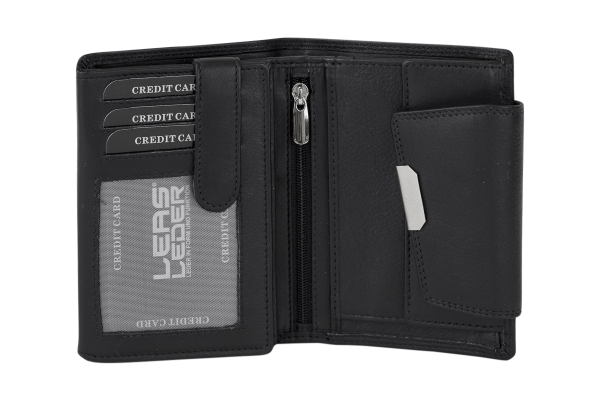 Damenbörse Portemonnaie Geldbörse im Hochformat LEAS in Echt-Leder, schwarz 13x9,5cm (LxB)